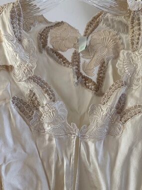 Vintage Cream Silk Lace Trim Drawstring Blouse from Barneys New York